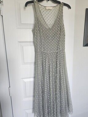 Johnny Was Sleeveless Polka Dot Midi Dress in Gray